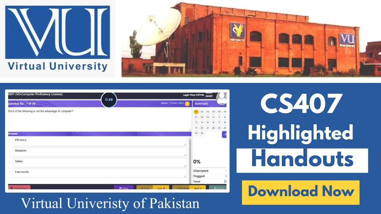 CS407 Highlighted Handouts | Get 90% Marks Download Free CS407 Highlighted Handouts PDF | VU Khanpur
